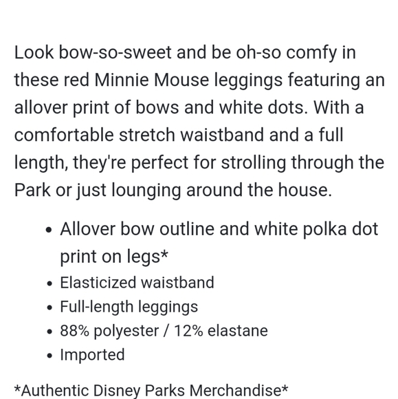 Disney parks red bow and polka-dot minnie leggings - Picture 12 of 12